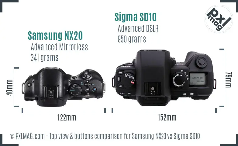 Samsung NX20 vs Sigma SD10 top view buttons comparison