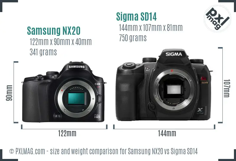 Samsung NX20 vs Sigma SD14 size comparison