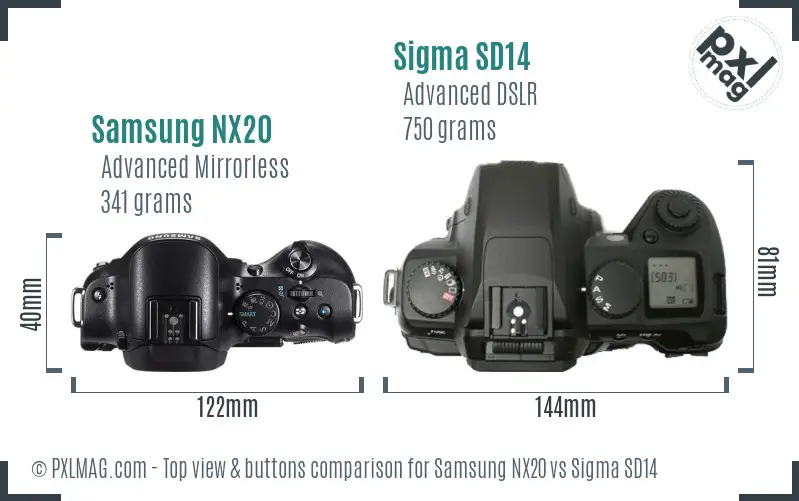 Samsung NX20 vs Sigma SD14 top view buttons comparison