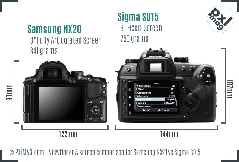 Samsung NX20 vs Sigma SD15 Screen and Viewfinder comparison