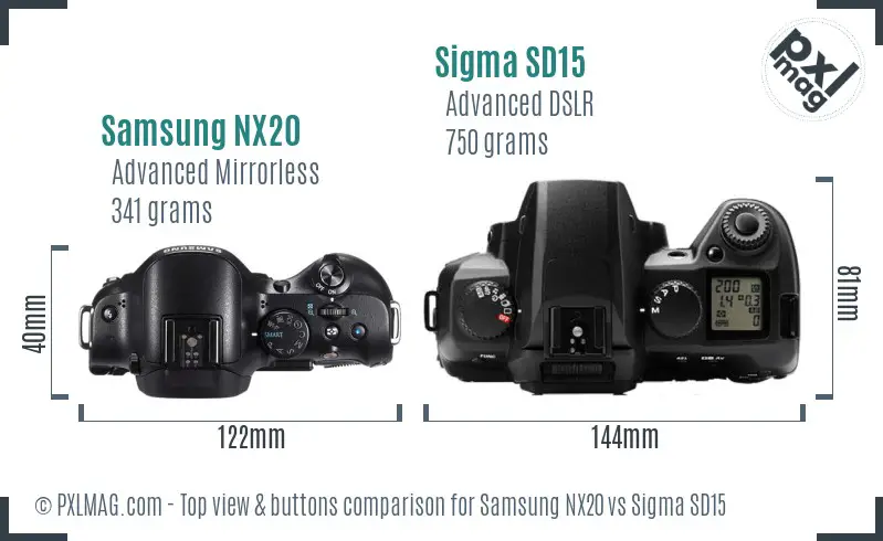 Samsung NX20 vs Sigma SD15 top view buttons comparison