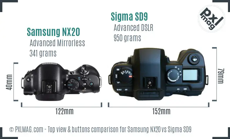 Samsung NX20 vs Sigma SD9 top view buttons comparison