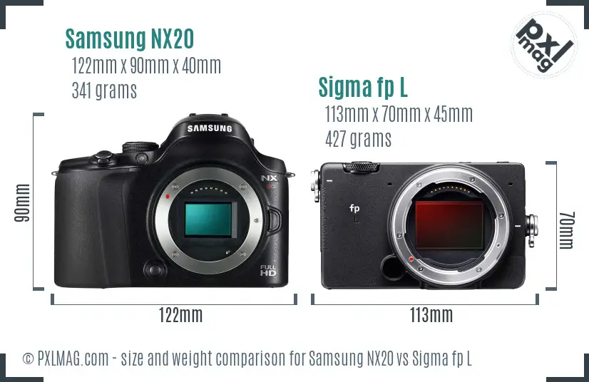 Samsung NX20 vs Sigma fp L size comparison