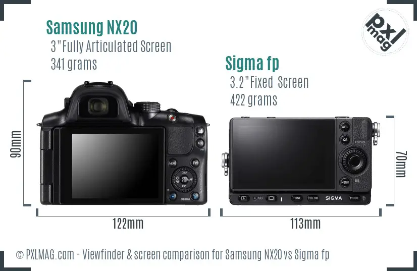 Samsung NX20 vs Sigma fp Screen and Viewfinder comparison