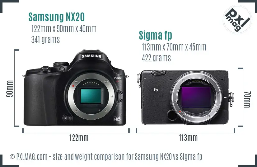 Samsung NX20 vs Sigma fp size comparison