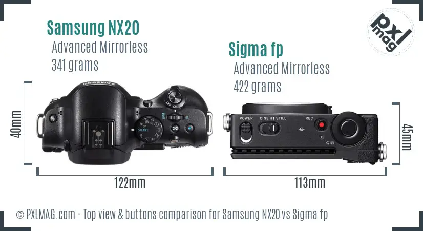 Samsung NX20 vs Sigma fp top view buttons comparison