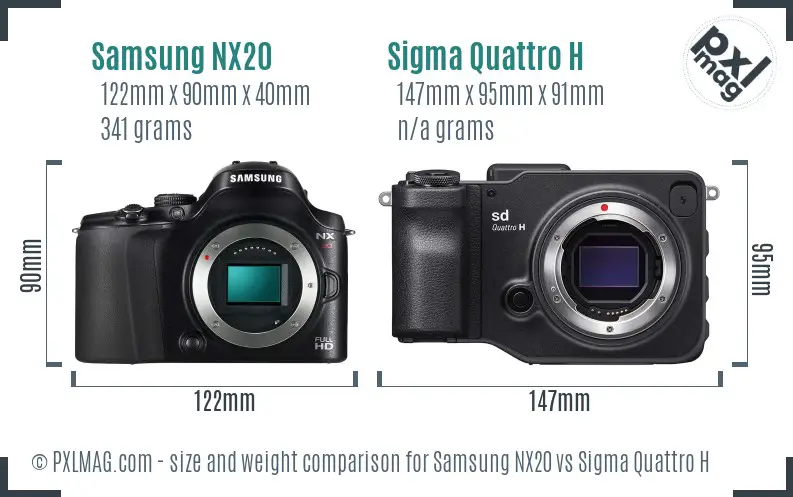 Samsung NX20 vs Sigma Quattro H size comparison