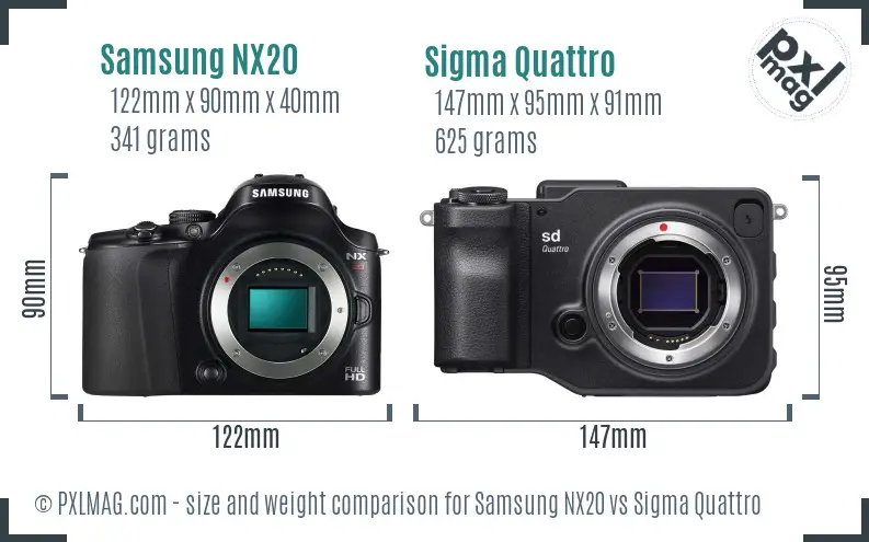 Samsung NX20 vs Sigma Quattro size comparison