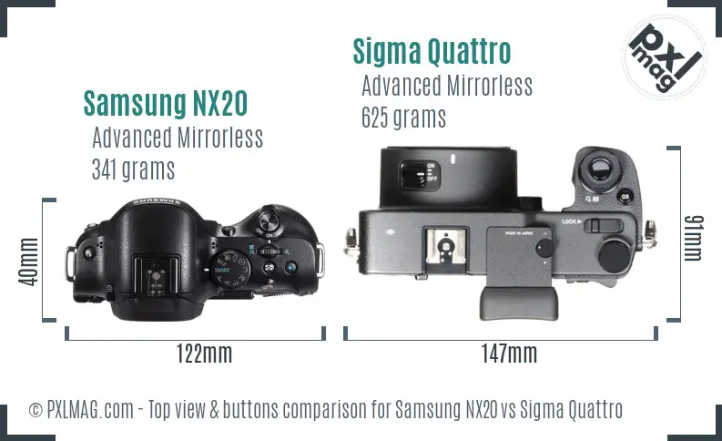 Samsung NX20 vs Sigma Quattro top view buttons comparison