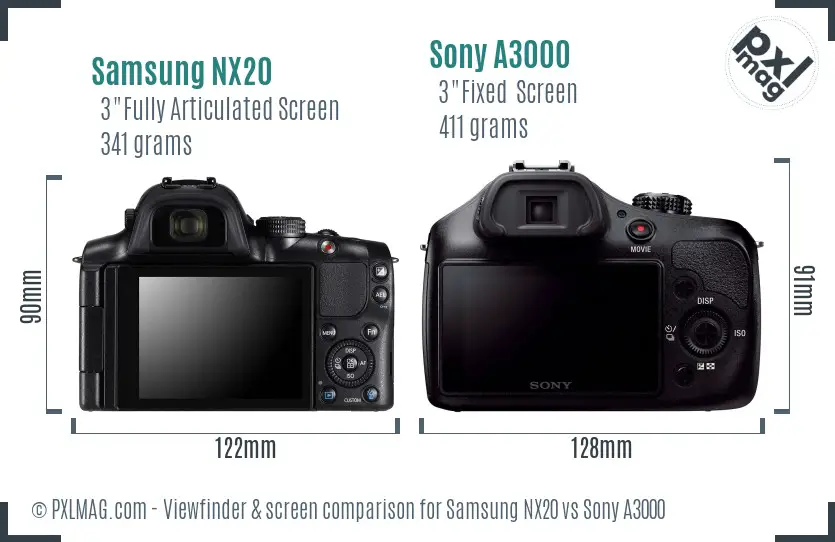 Samsung NX20 vs Sony A3000 Screen and Viewfinder comparison