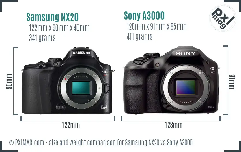 Samsung NX20 vs Sony A3000 size comparison