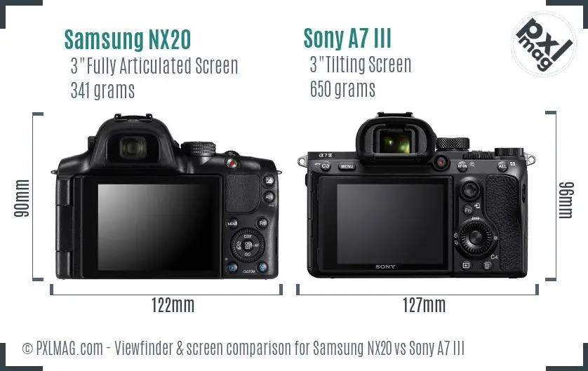 Samsung NX20 vs Sony A7 III Screen and Viewfinder comparison