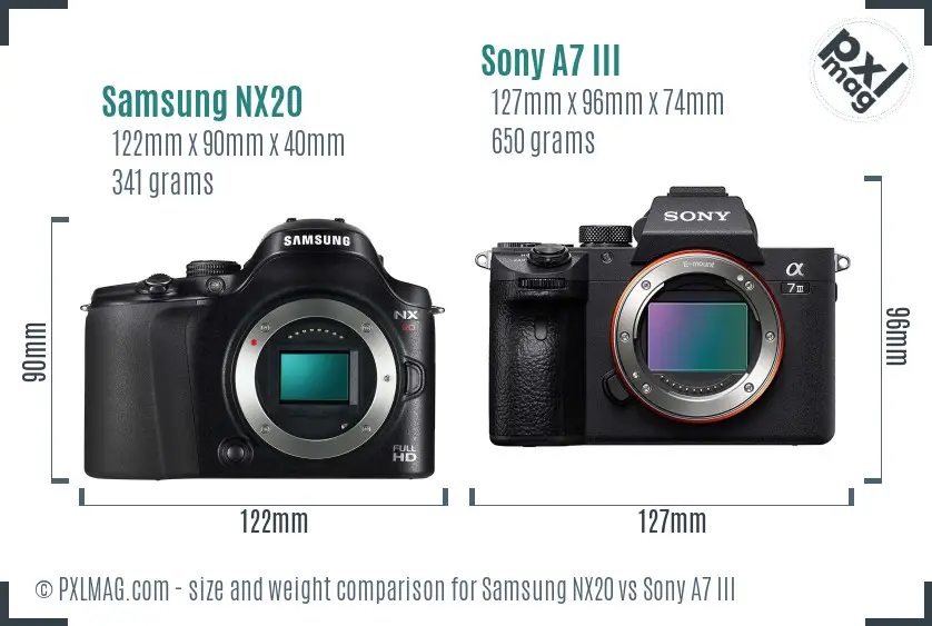 Samsung NX20 vs Sony A7 III size comparison