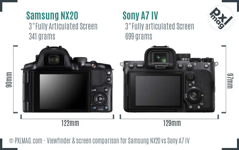 Samsung NX20 vs Sony A7 IV Screen and Viewfinder comparison