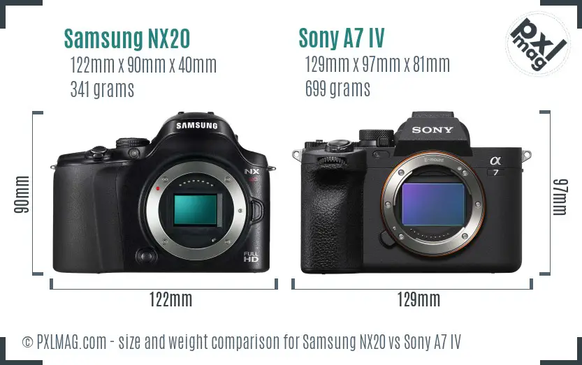 Samsung NX20 vs Sony A7 IV size comparison