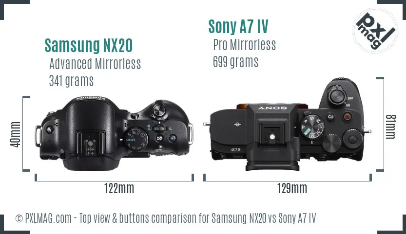 Samsung NX20 vs Sony A7 IV top view buttons comparison