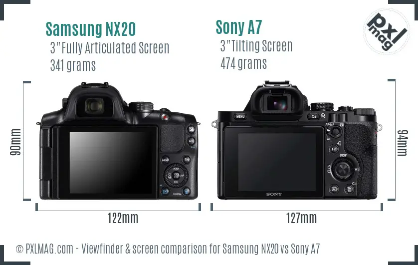 Samsung NX20 vs Sony A7 Screen and Viewfinder comparison