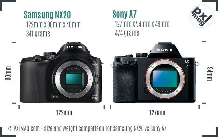 Samsung NX20 vs Sony A7 size comparison