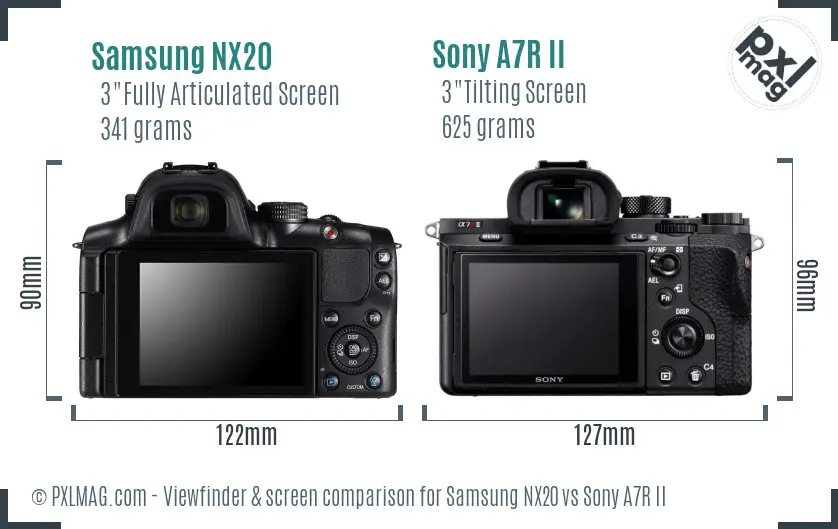 Samsung NX20 vs Sony A7R II Screen and Viewfinder comparison