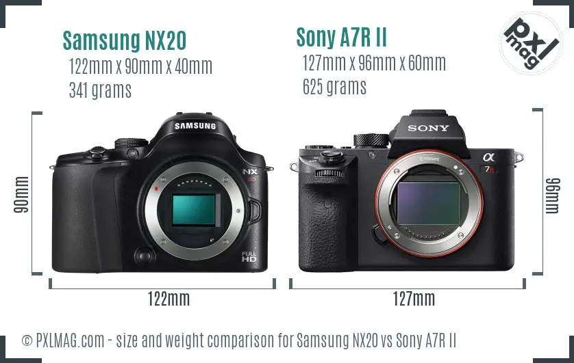 Samsung NX20 vs Sony A7R II size comparison