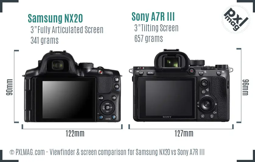Samsung NX20 vs Sony A7R III Screen and Viewfinder comparison