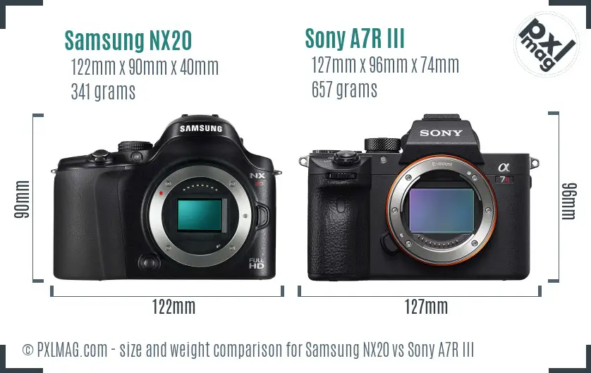 Samsung NX20 vs Sony A7R III size comparison