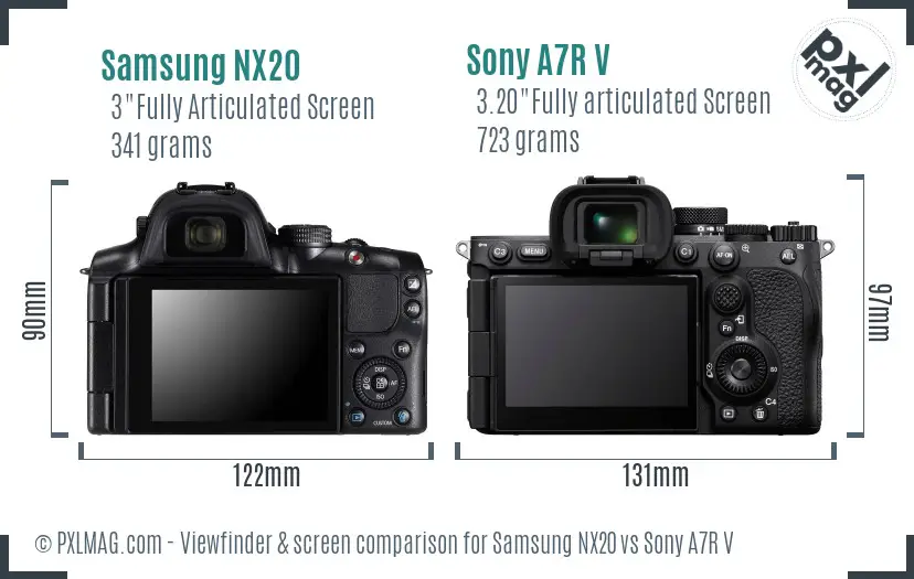 Samsung NX20 vs Sony A7R V Screen and Viewfinder comparison