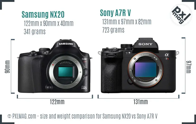 Samsung NX20 vs Sony A7R V size comparison