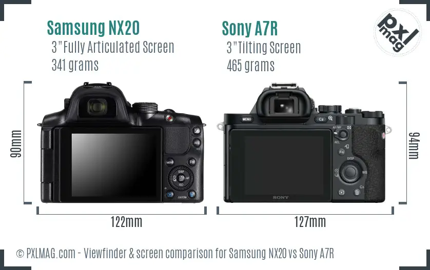 Samsung NX20 vs Sony A7R Screen and Viewfinder comparison