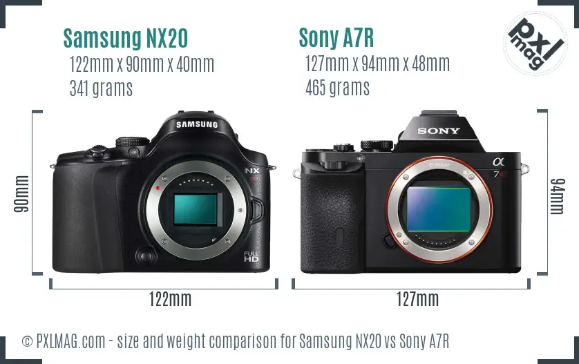 Samsung NX20 vs Sony A7R size comparison
