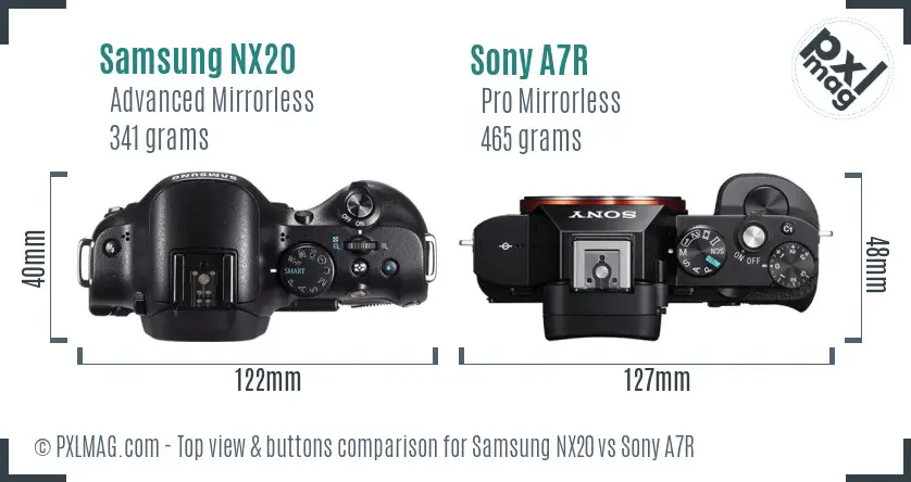 Samsung NX20 vs Sony A7R top view buttons comparison