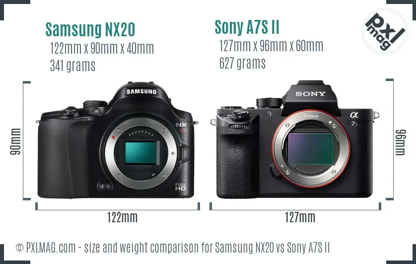 Samsung NX20 vs Sony A7S II size comparison