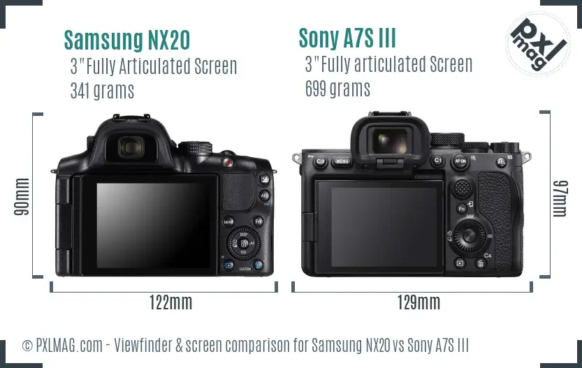 Samsung NX20 vs Sony A7S III Screen and Viewfinder comparison