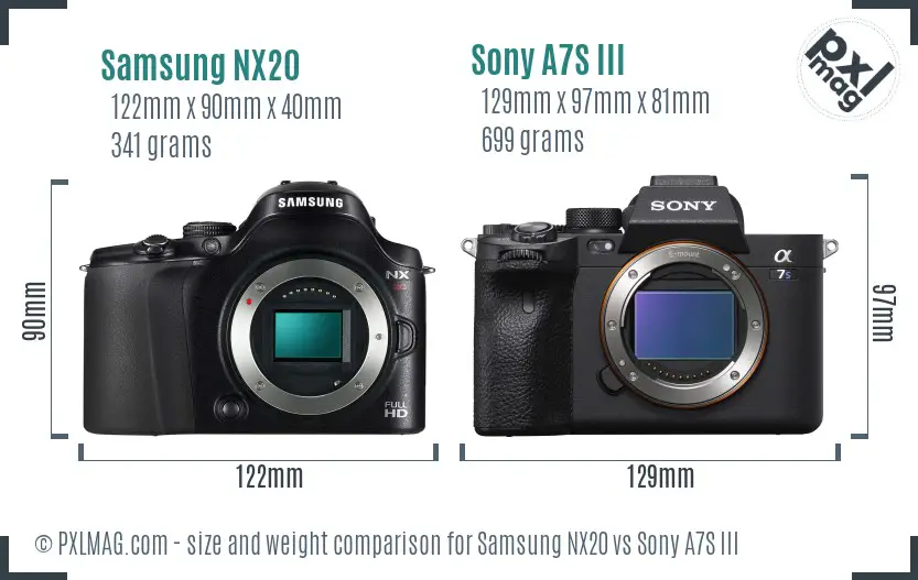 Samsung NX20 vs Sony A7S III size comparison