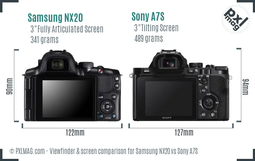 Samsung NX20 vs Sony A7S Screen and Viewfinder comparison