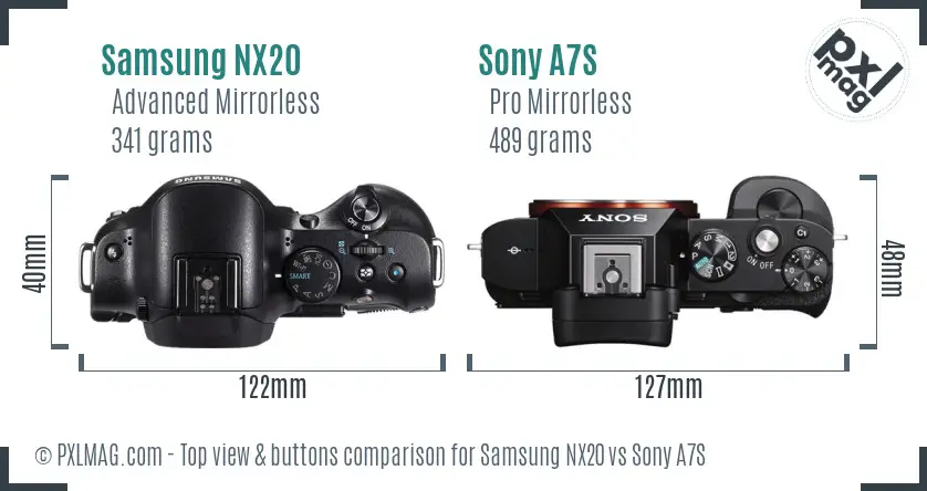 Samsung NX20 vs Sony A7S top view buttons comparison