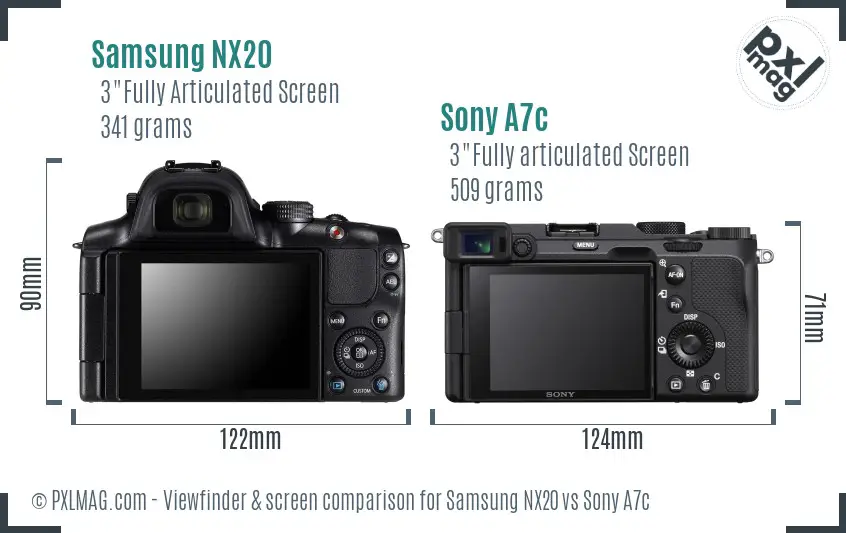 Samsung NX20 vs Sony A7c Screen and Viewfinder comparison