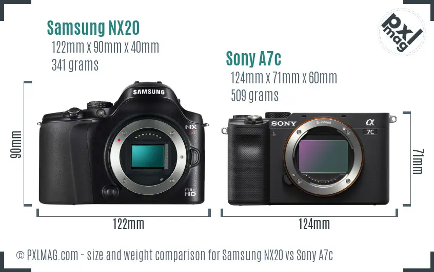 Samsung NX20 vs Sony A7c size comparison