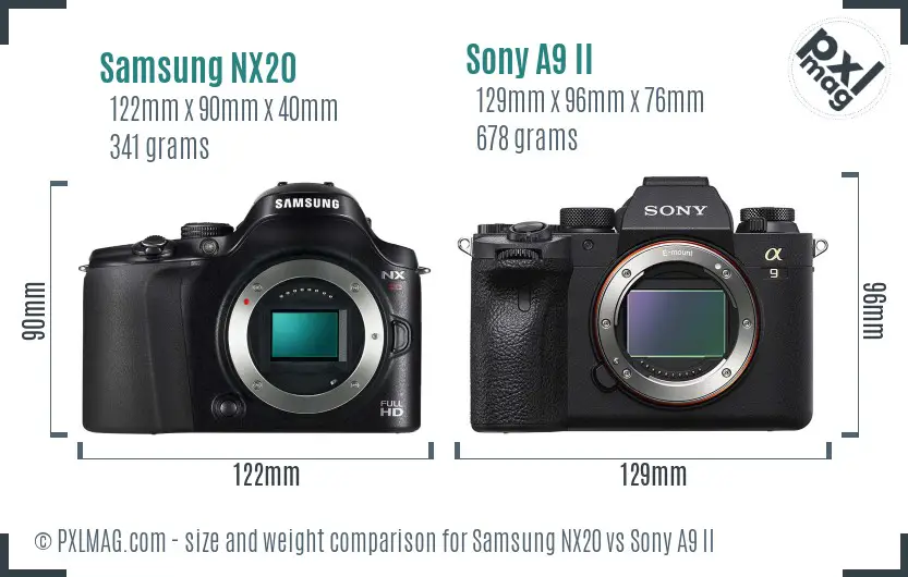 Samsung NX20 vs Sony A9 II size comparison