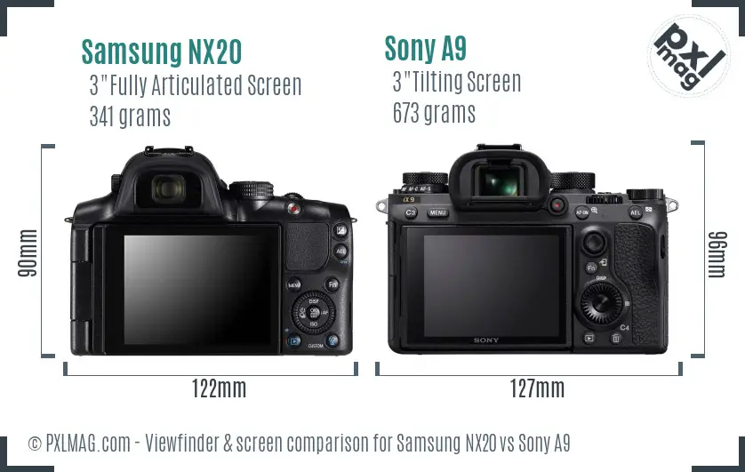 Samsung NX20 vs Sony A9 Screen and Viewfinder comparison