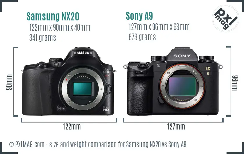 Samsung NX20 vs Sony A9 size comparison