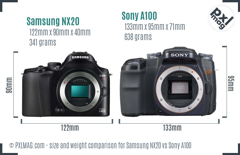 Samsung NX20 vs Sony A100 size comparison