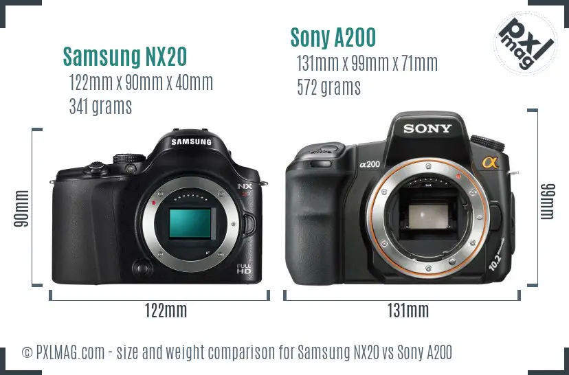 Samsung NX20 vs Sony A200 size comparison