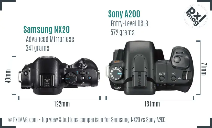 Samsung NX20 vs Sony A200 top view buttons comparison
