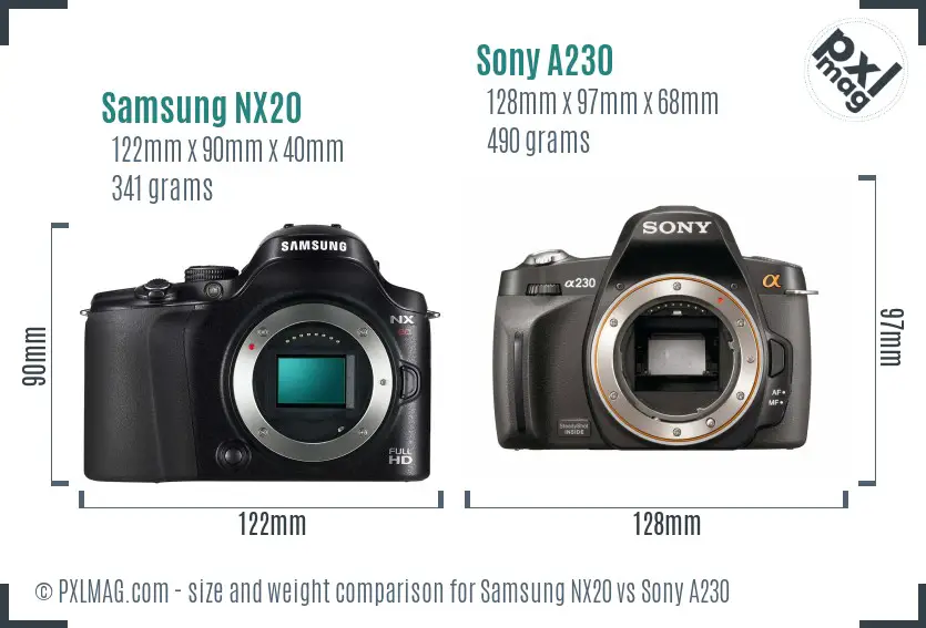 Samsung NX20 vs Sony A230 size comparison