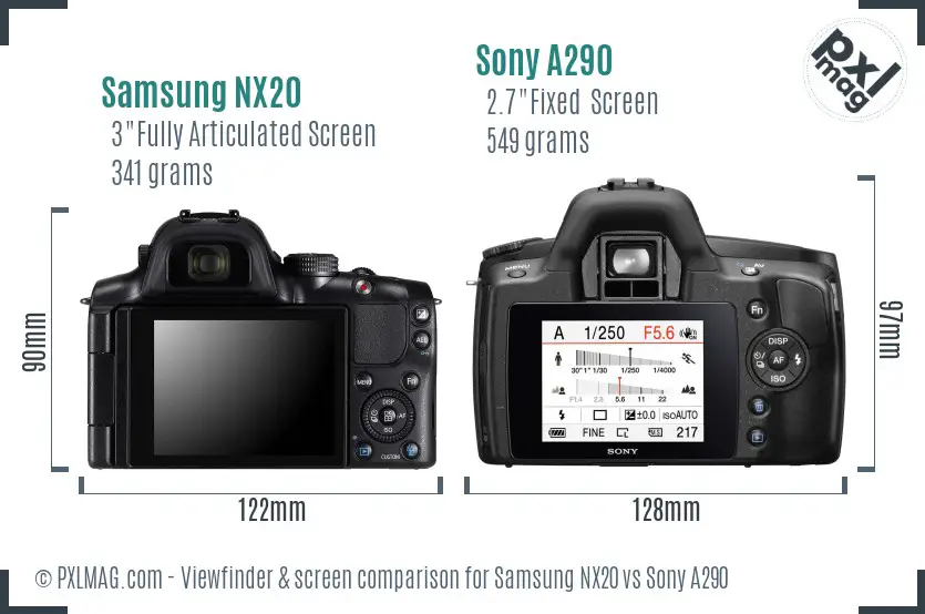 Samsung NX20 vs Sony A290 Screen and Viewfinder comparison