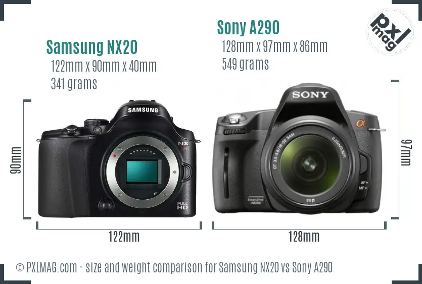 Samsung NX20 vs Sony A290 size comparison