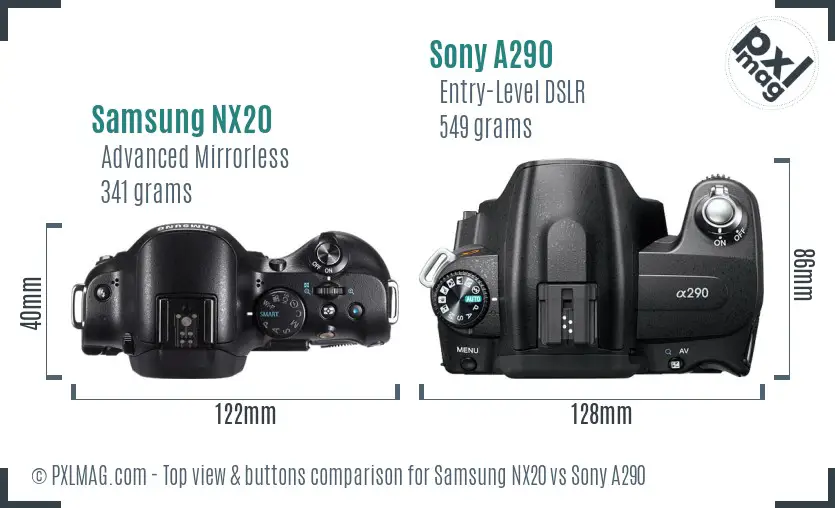 Samsung NX20 vs Sony A290 top view buttons comparison