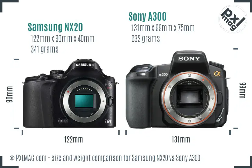 Samsung NX20 vs Sony A300 size comparison