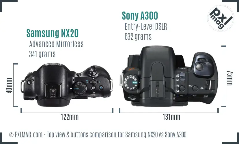 Samsung NX20 vs Sony A300 top view buttons comparison